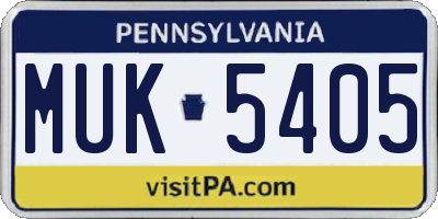 PA license plate MUK5405