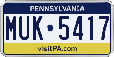 PA license plate MUK5417