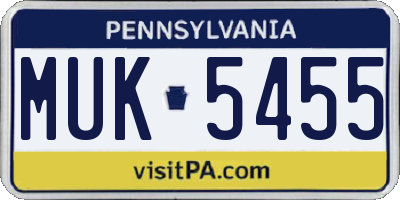 PA license plate MUK5455