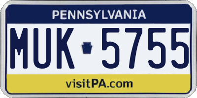 PA license plate MUK5755