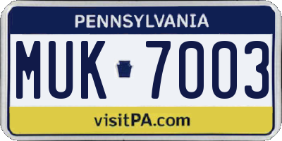 PA license plate MUK7003