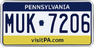 PA license plate MUK7206