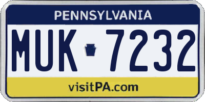 PA license plate MUK7232