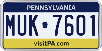 PA license plate MUK7601