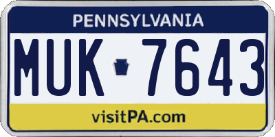 PA license plate MUK7643