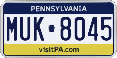 PA license plate MUK8045