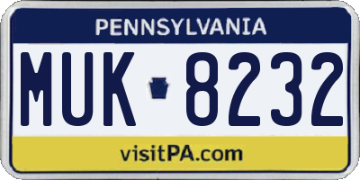 PA license plate MUK8232
