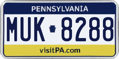 PA license plate MUK8288