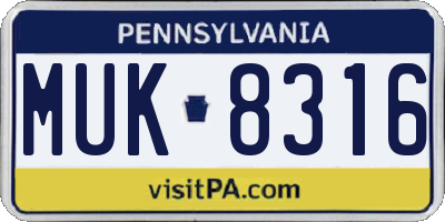 PA license plate MUK8316