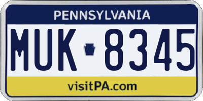 PA license plate MUK8345