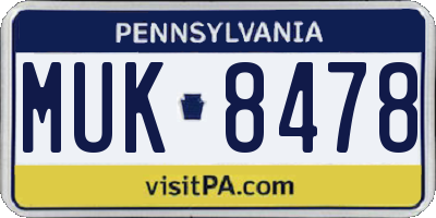 PA license plate MUK8478
