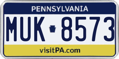 PA license plate MUK8573