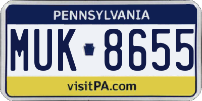 PA license plate MUK8655