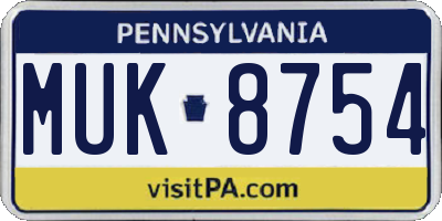 PA license plate MUK8754