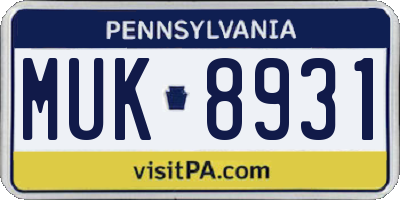 PA license plate MUK8931