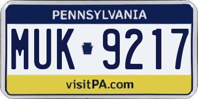 PA license plate MUK9217
