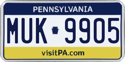 PA license plate MUK9905