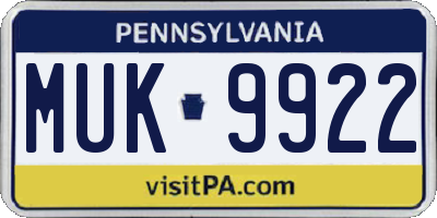 PA license plate MUK9922