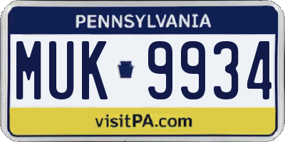 PA license plate MUK9934