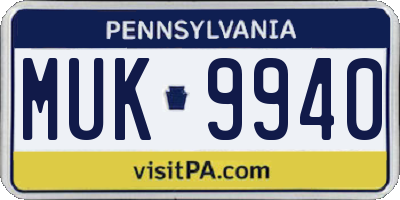 PA license plate MUK9940