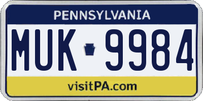 PA license plate MUK9984