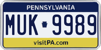 PA license plate MUK9989