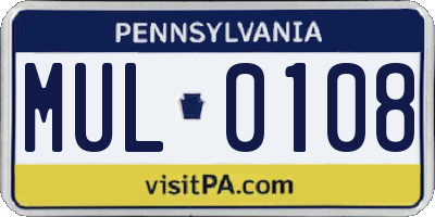 PA license plate MUL0108