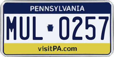 PA license plate MUL0257