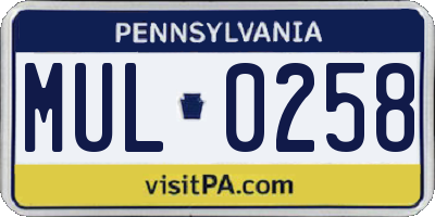 PA license plate MUL0258
