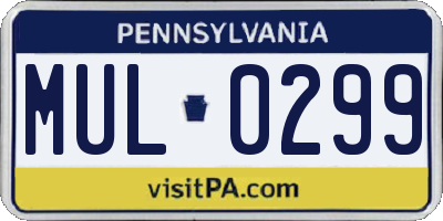 PA license plate MUL0299