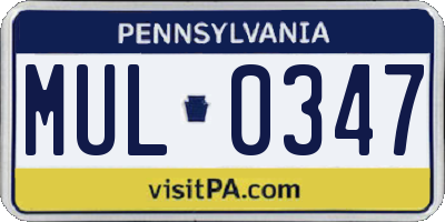 PA license plate MUL0347