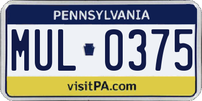 PA license plate MUL0375