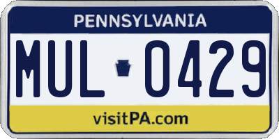 PA license plate MUL0429