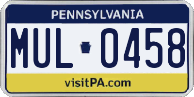 PA license plate MUL0458