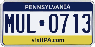 PA license plate MUL0713