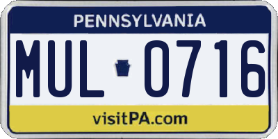 PA license plate MUL0716