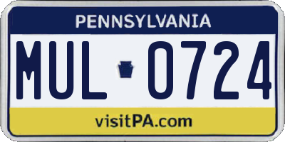PA license plate MUL0724