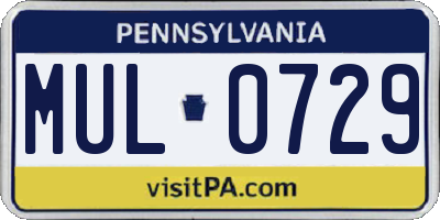 PA license plate MUL0729