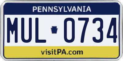 PA license plate MUL0734