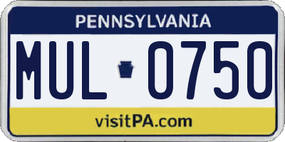PA license plate MUL0750