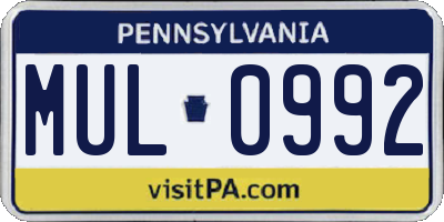 PA license plate MUL0992