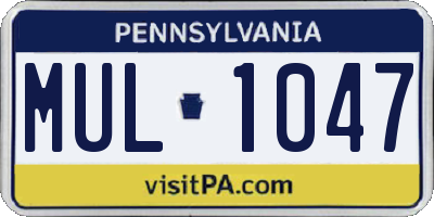 PA license plate MUL1047