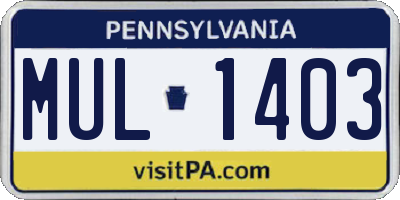 PA license plate MUL1403