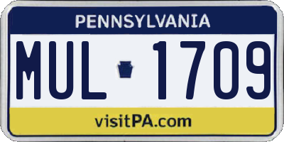 PA license plate MUL1709