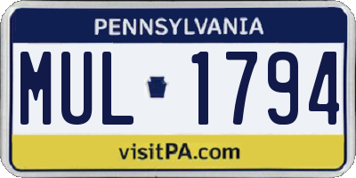 PA license plate MUL1794