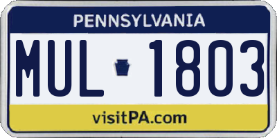 PA license plate MUL1803