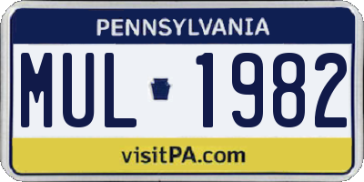 PA license plate MUL1982