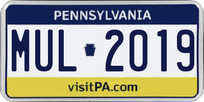 PA license plate MUL2019
