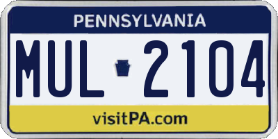 PA license plate MUL2104