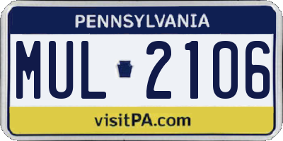 PA license plate MUL2106